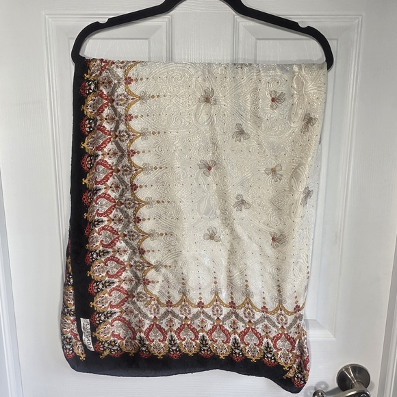 Italian Silk Scarf Cream Black Rust Made In Italy - Picture 1 of 13